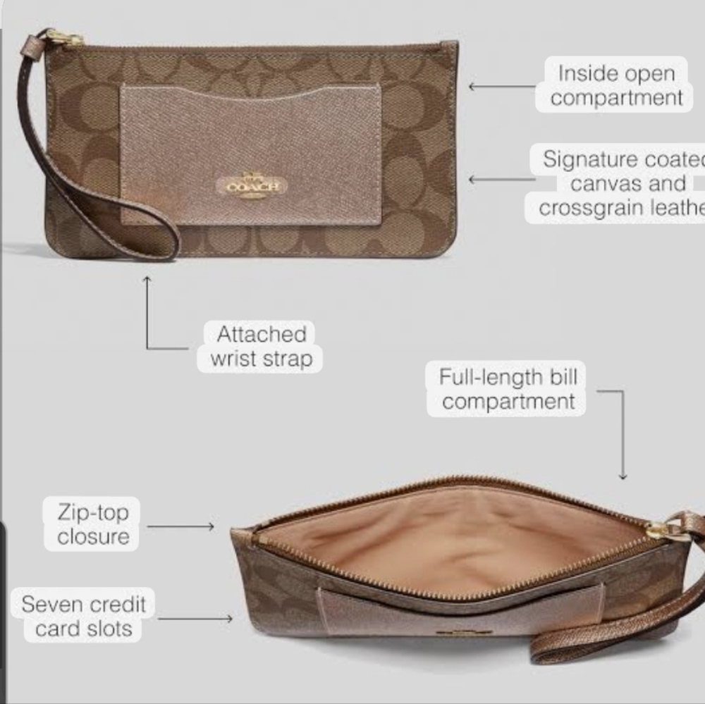Coach Zip Top Wallet In Signature Canvas - Picture 7 of 9